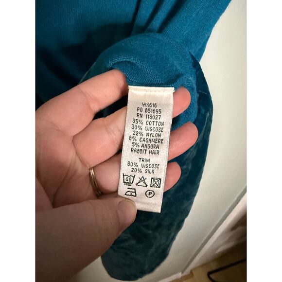 Boden Teal Blue Turquoise Silk Contrast Velvet Dress - Picture 5 of 9